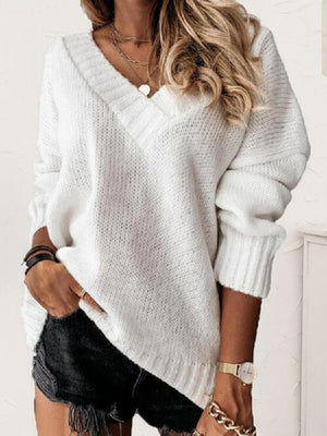 Super Comfy V Neck Knit Sweater-MXSTUDIO.COM