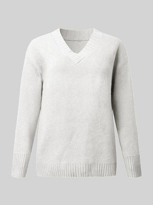 Super Comfy V Neck Knit Sweater-MXSTUDIO.COM