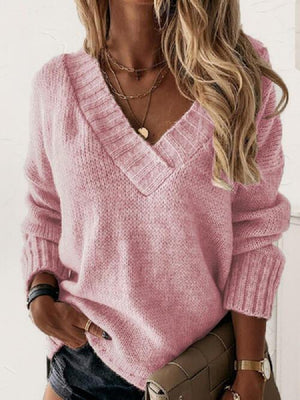 Super Comfy V Neck Knit Sweater-MXSTUDIO.COM