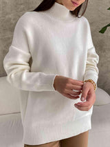 Super Cozy Mock Neck Knit Sweater-MXSTUDIO.COM