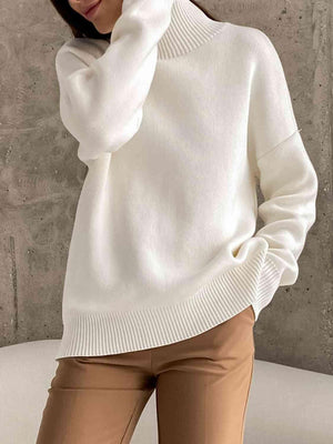 Super Cozy Mock Neck Knit Sweater-MXSTUDIO.COM