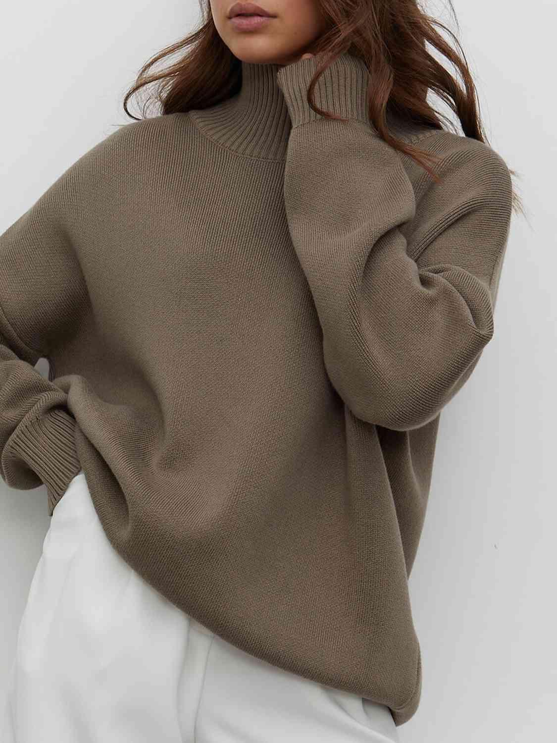 Super Cozy Mock Neck Knit Sweater-MXSTUDIO.COM