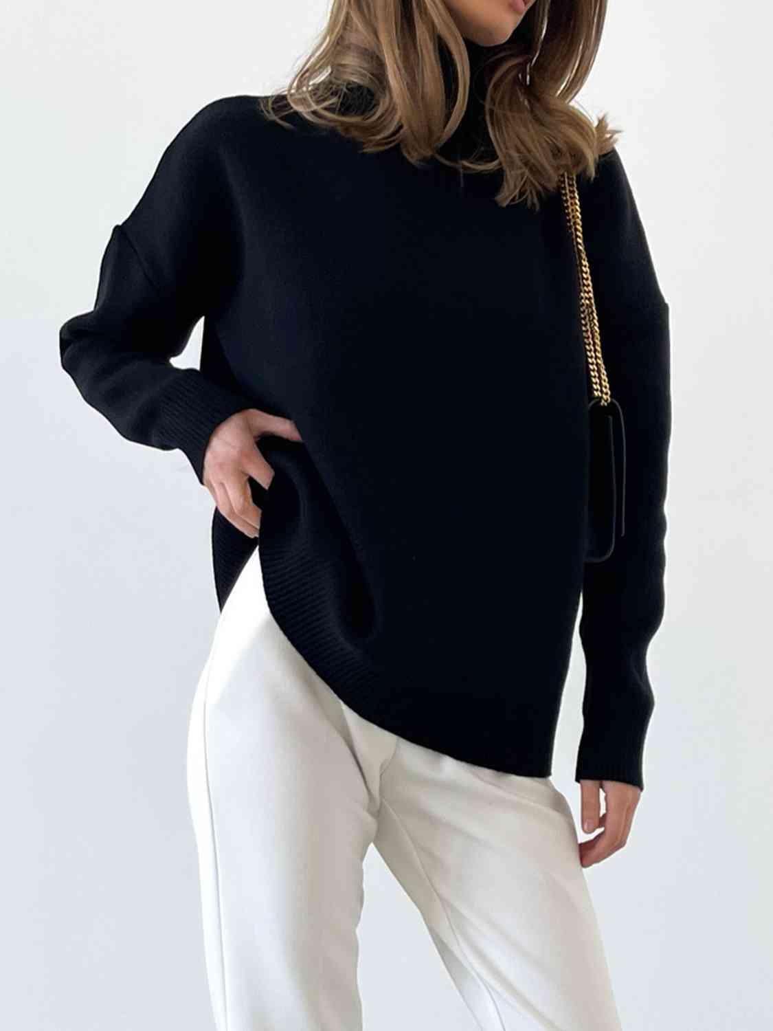 Super Cozy Mock Neck Knit Sweater-MXSTUDIO.COM