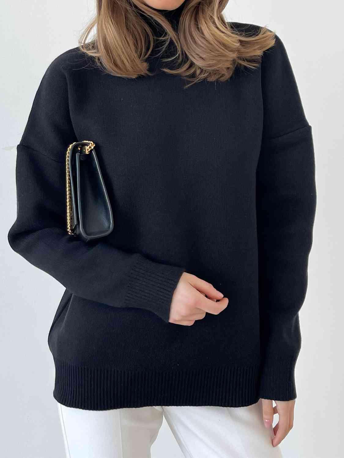 Super Cozy Mock Neck Knit Sweater-MXSTUDIO.COM