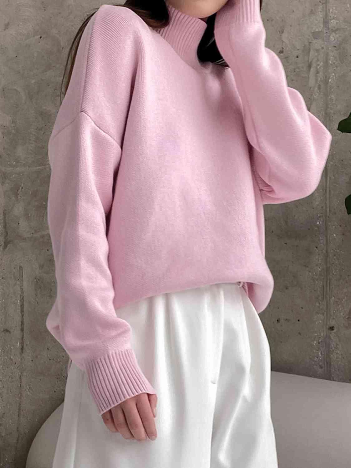 Super Cozy Mock Neck Knit Sweater-MXSTUDIO.COM