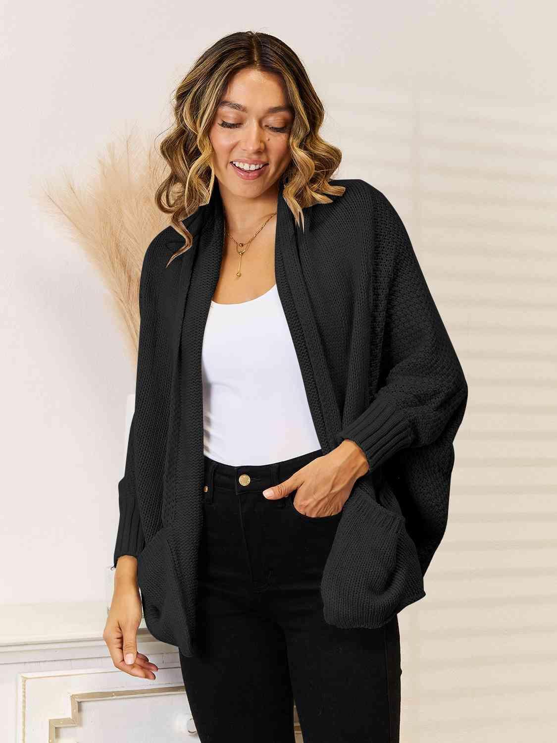 Super Cozy Pocketed Open Front Cardigan - MXSTUDIO.COM