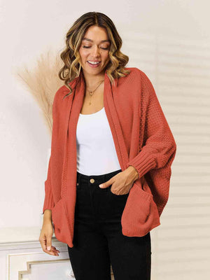 Super Cozy Pocketed Open Front Cardigan - MXSTUDIO.COM