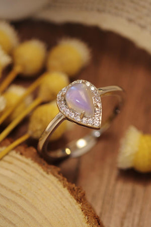 Super Cute Teardrop Sterling Silver Halo Moonstone Ring - MXSTUDIO.COM