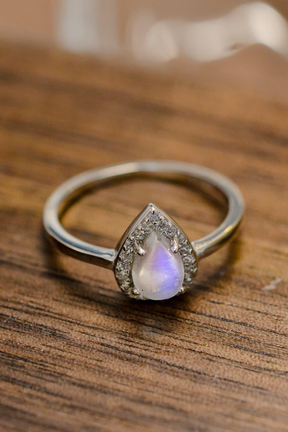 Super Cute Teardrop Sterling Silver Halo Moonstone Ring - MXSTUDIO.COM