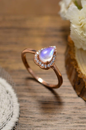 Super Cute Teardrop Sterling Silver Halo Moonstone Ring - MXSTUDIO.COM