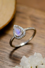 Super Cute Teardrop Sterling Silver Halo Moonstone Ring - MXSTUDIO.COM