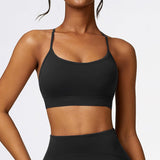 a woman in a black sports bra top