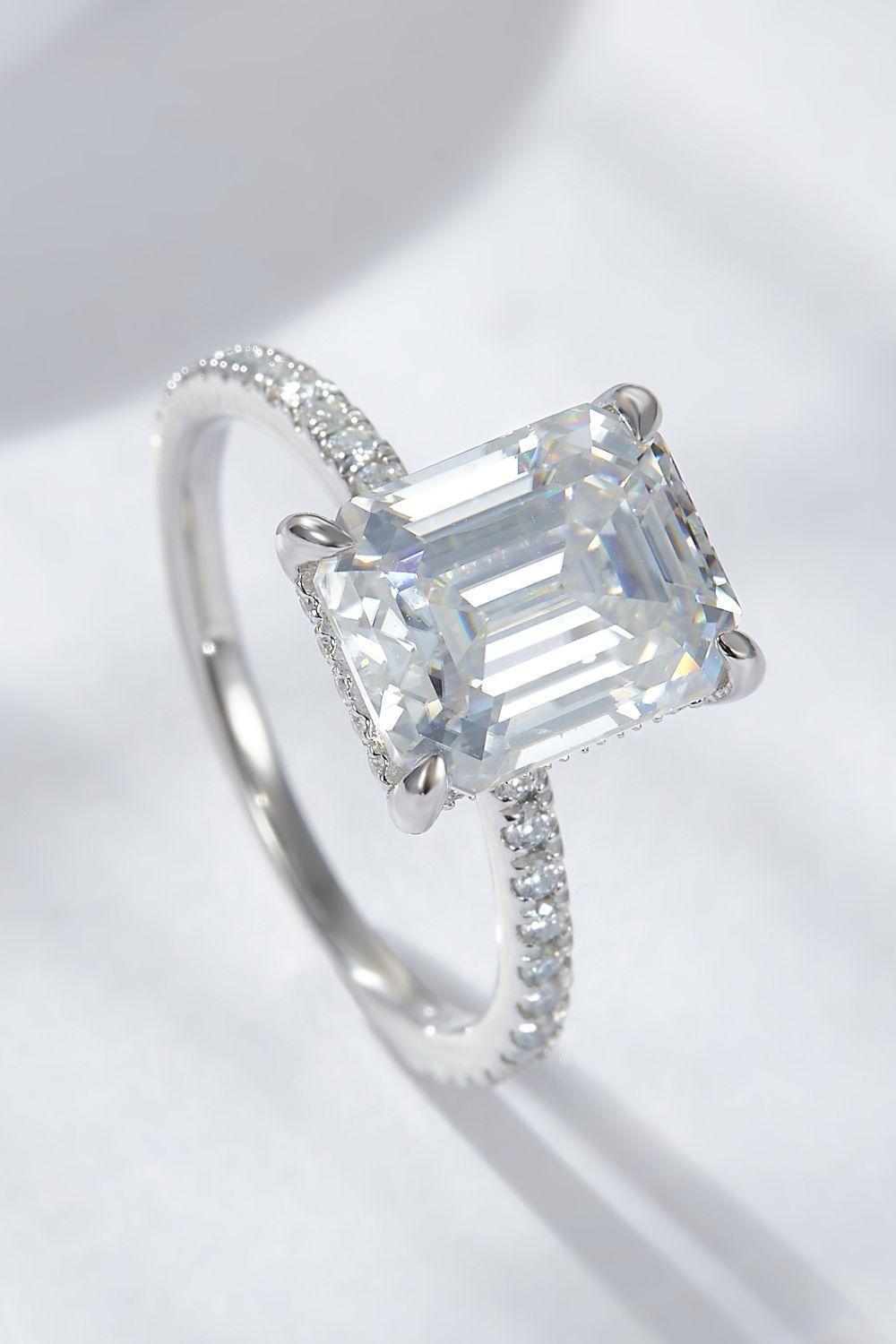 Superb 4 Carat Emerald Cut Moissanite Ring - MXSTUDIO.COM