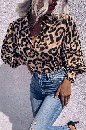 Superb Leopard Button Down Puff Sleeve Blouse - MXSTUDIO.COM