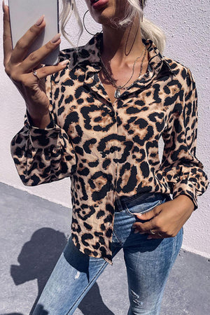 Superb Leopard Button Down Puff Sleeve Blouse - MXSTUDIO.COM