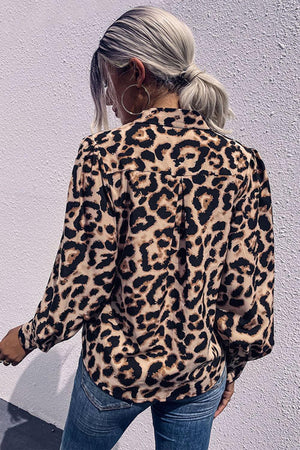 Superb Leopard Button Down Puff Sleeve Blouse - MXSTUDIO.COM