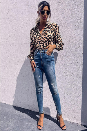 Superb Leopard Button Down Puff Sleeve Blouse - MXSTUDIO.COM