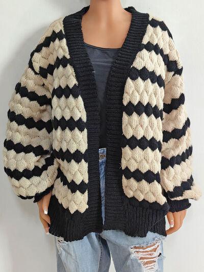 Superb Warmth Open Front Striped Cable Knit Cardigan-MXSTUDIO.COM