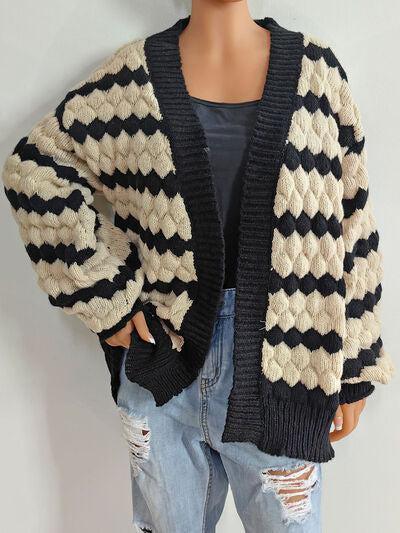 Superb Warmth Open Front Striped Cable Knit Cardigan-MXSTUDIO.COM