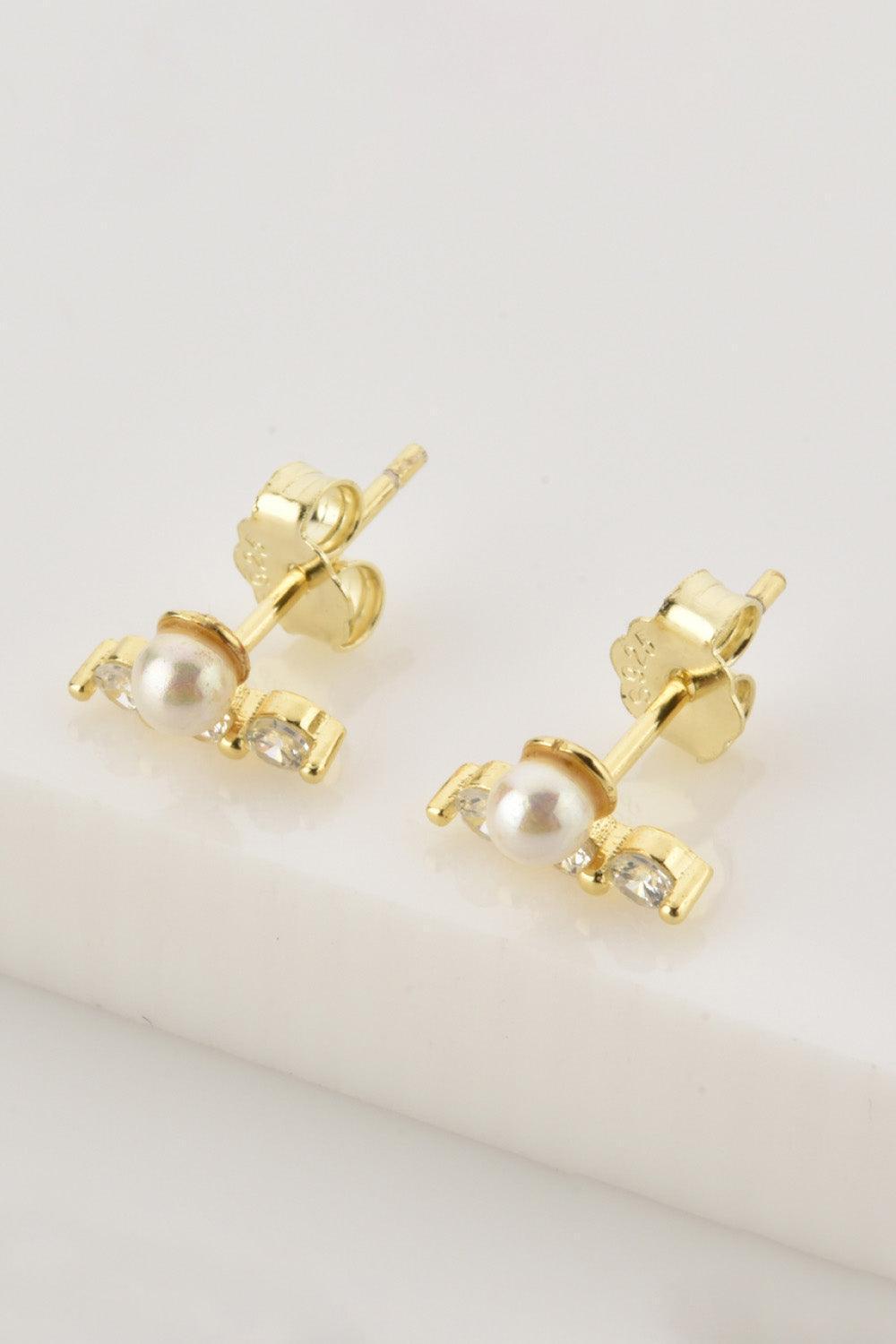Superb Zircon And Pearl Detail Sterling Silver Stud Earrings - MXSTUDIO.COM