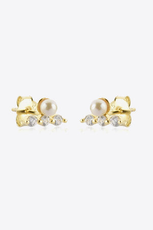 Superb Zircon And Pearl Detail Sterling Silver Stud Earrings - MXSTUDIO.COM