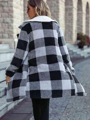 Superior Insulation Plaid Open Front Fleece Lined Coat-MXSTUDIO.COM