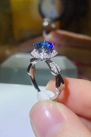 Superior Platinum-Plated 1 Carat Blue Moissanite Ring - MXSTUDIO.COM