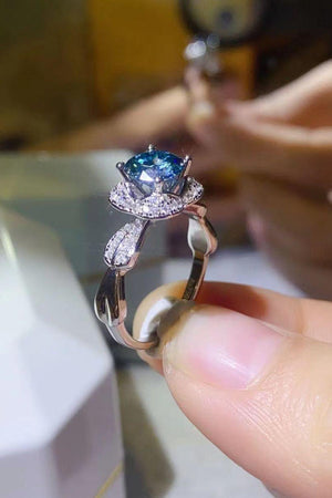 Superior Platinum-Plated 1 Carat Blue Moissanite Ring - MXSTUDIO.COM