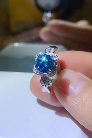 Superior Platinum-Plated 1 Carat Blue Moissanite Ring - MXSTUDIO.COM