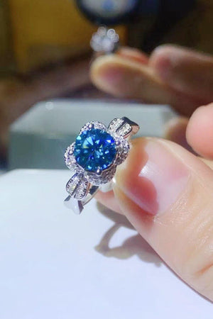 Superior Platinum-Plated 1 Carat Blue Moissanite Ring - MXSTUDIO.COM