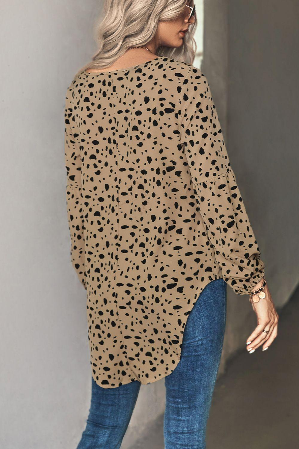 Swaggering Animal Print V-Neck Blouse - MXSTUDIO.COM