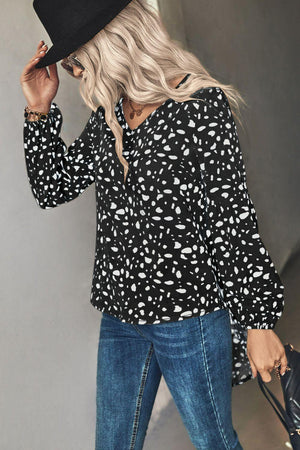 Swaggering Animal Print V-Neck Blouse - MXSTUDIO.COM