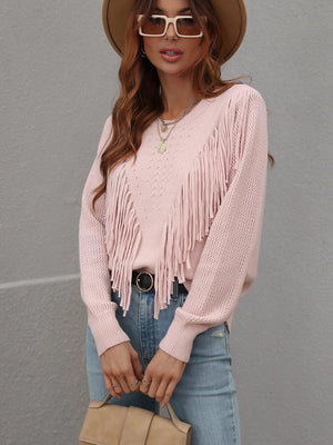 Swaying Long Sleeve Fringe Sweater - MXSTUDIO.COM