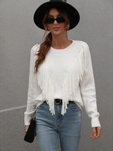 Swaying Long Sleeve Fringe Sweater - MXSTUDIO.COM