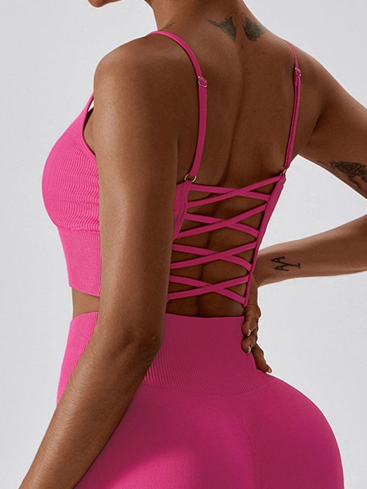 Sweat In Style Spaghetti Strap Lace Up Sports Bra - MXSTUDIO.COM