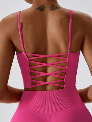 Sweat In Style Spaghetti Strap Lace Up Sports Bra - MXSTUDIO.COM