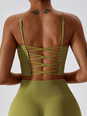 Sweat In Style Spaghetti Strap Lace Up Sports Bra - MXSTUDIO.COM