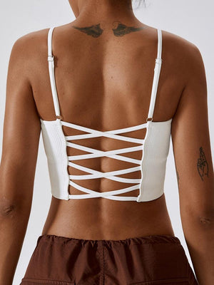 Sweat In Style Spaghetti Strap Lace Up Sports Bra - MXSTUDIO.COM