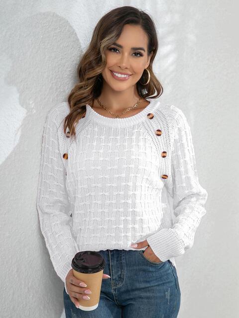 Sweet Autumn Button Detail Long Sleeve Sweater - MXSTUDIO.COM
