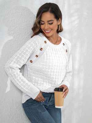 Sweet Autumn Button Detail Long Sleeve Sweater - MXSTUDIO.COM