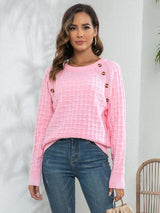 Sweet Autumn Button Detail Long Sleeve Sweater - MXSTUDIO.COM