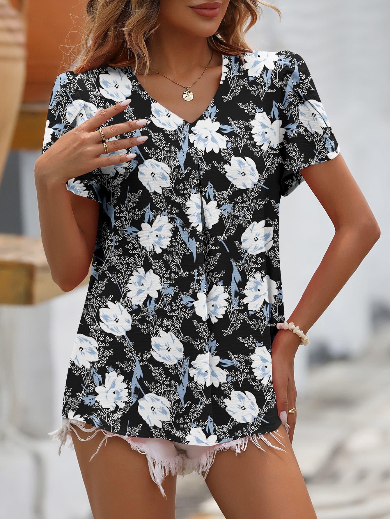 Sweet Girl Ruched V-Neck Petal Sleeve Blouse - MXSTUDIO.COM