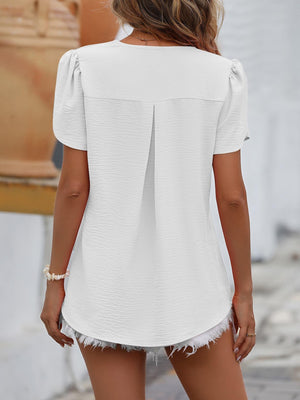 Sweet Girl Ruched V-Neck Petal Sleeve Blouse - MXSTUDIO.COM