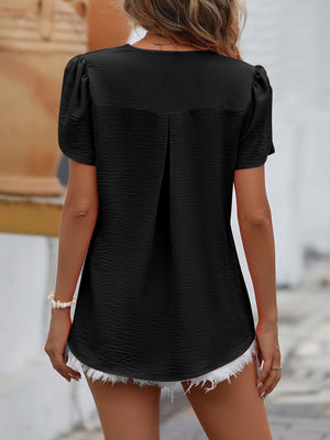 Sweet Girl Ruched V-Neck Petal Sleeve Blouse - MXSTUDIO.COM