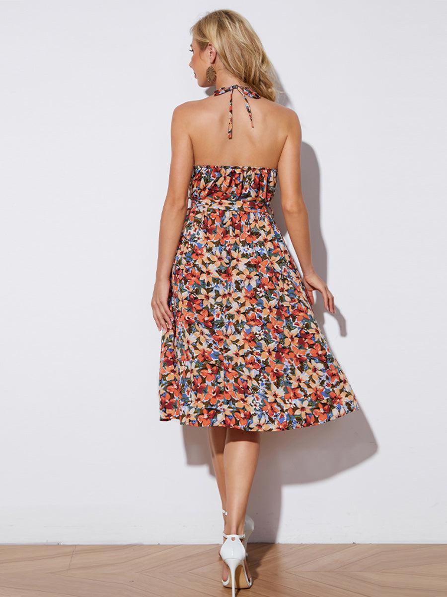 Sweet Summer Floral Backless Midi Dress - MXSTUDIO.COM