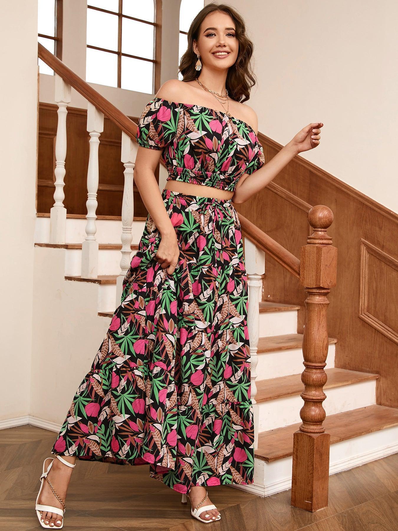 Sweet Vacation Off-Shoulder Top Floral Maxi Skirt Set - MXSTUDIO.COM