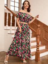 Sweet Vacation Off-Shoulder Top Floral Maxi Skirt Set - MXSTUDIO.COM