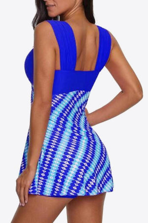 Sweetheart Neck Contrast Print Top Blue Two Piece Swimsuit - MXSTUDIO.COM