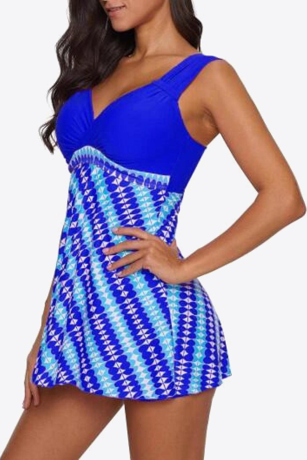 Sweetheart Neck Contrast Print Top Blue Two Piece Swimsuit - MXSTUDIO.COM