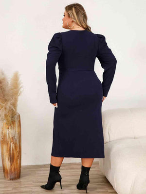 Sweetheart Neck Midi Navy Blue Plus Size Dress - MXSTUDIO.COM